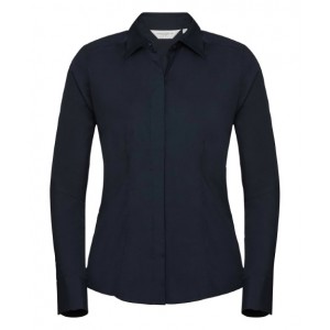 Russell Collection - Women's long sleeve polycotton easycare fitted poplin shirt - J924F